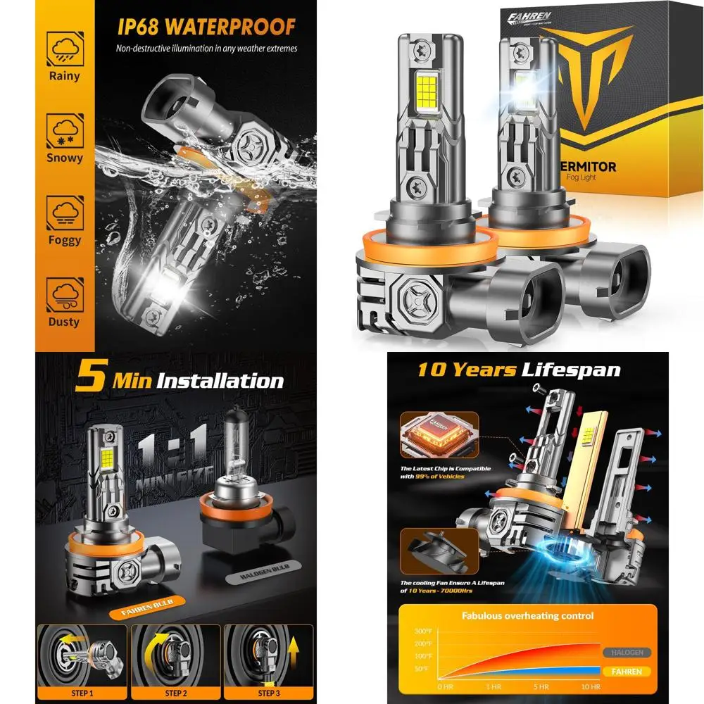 

Ultra-Bright H11/H8/H9 Fog Lights, 46,000 Lumens, 6500K, 10-Year Life, Easy Plug-and-Play Installation, Pack of 2