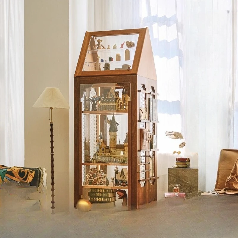 

Folding cabinet 360 degree rotating belt wheel movable bookcase retro storage display cabinet