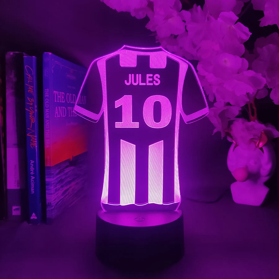 Camisa de futball personalizada led luzes 3d nome personalizado lâmpada noturna de futebol crianças quarto decoração de mesa presentes de natal para