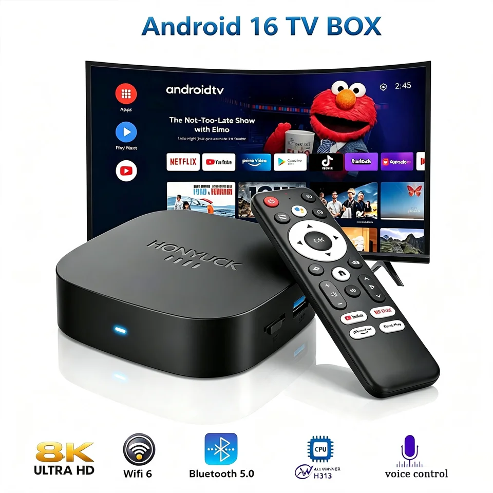 Android16 Control Smart TV Box Mortal T1+ WIFI6 Home Theater Rockchip RK3518 Bluetooth 8K HDR Netflix YouTube Fast Streaming