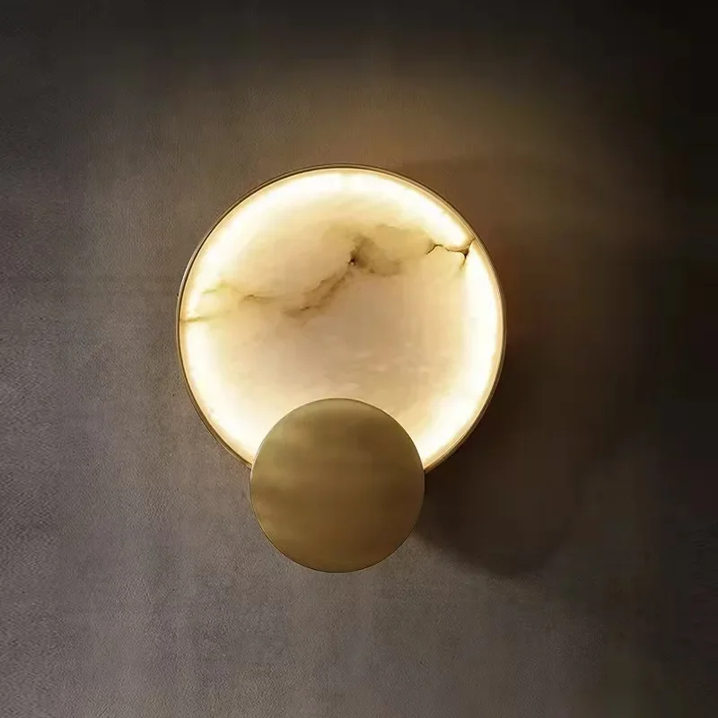 

Postmodern Bedroom Bedside Luxury Brass Marble Wall Lamp Designer Creative Living Room Background Wall Personalized Porch Lamp