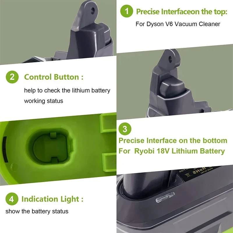 Adaptador de bateria para aspirador série Dyson, Ryobi, 18V, Substituir Dyson, Dyson V6, V7, V8, Converter