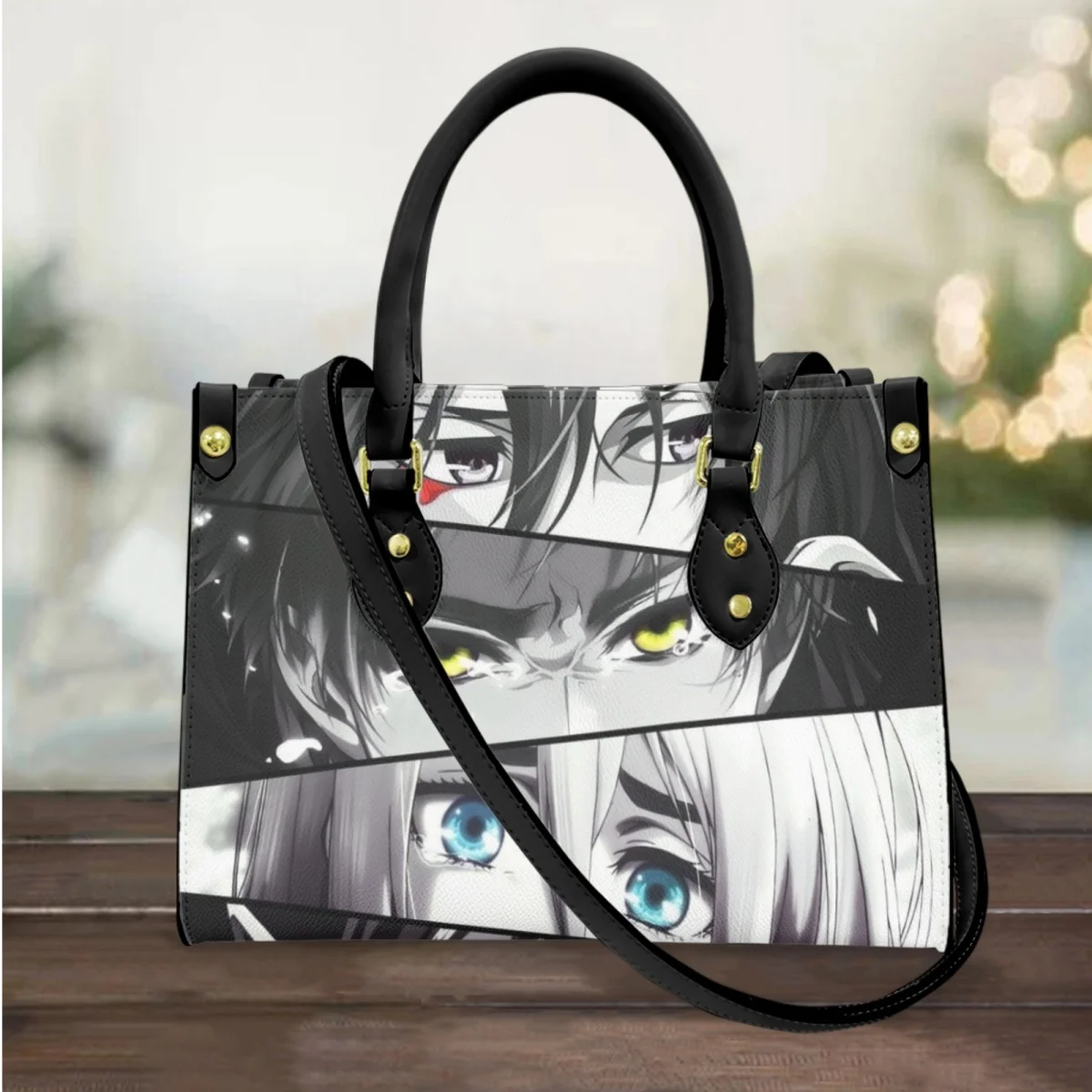 

FORUDESIGNS Luxury Shopping Bags Japanese Anime Characters Eyes Ladies Handbags Leather Zipper Tote Bags For Women Trendy