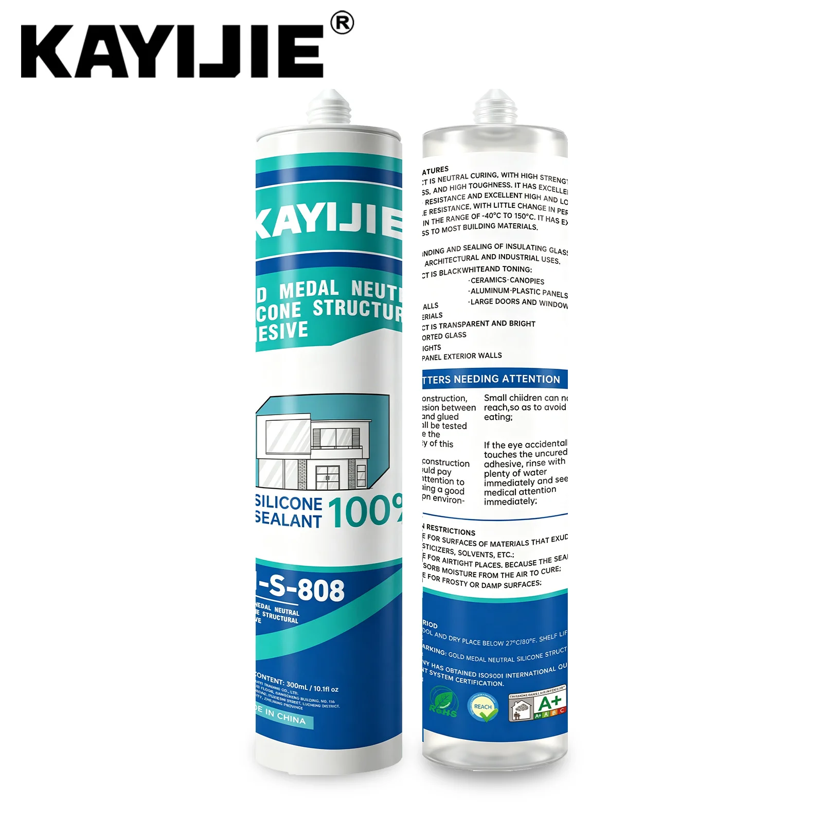 KAYIJIE-SI-S-808-Neutral Silicone Sealant, Transparent Anti-mold Glass Glue for Curtain Wall & Sunroom