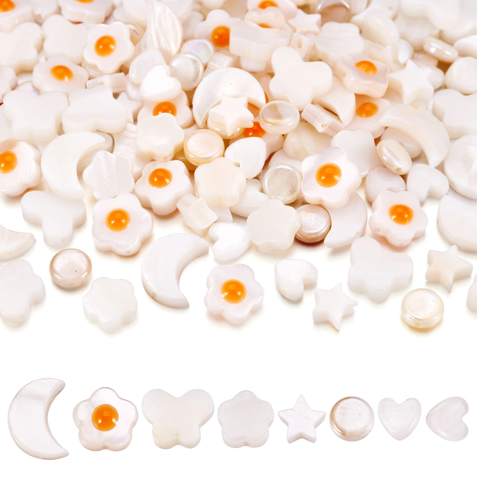 

160Pcs White Natural Freshwater Shell Beads Butterfly/Heart/Moon Spacer Shell Beads for Bracelet Chain Jewelry DIY Accessories