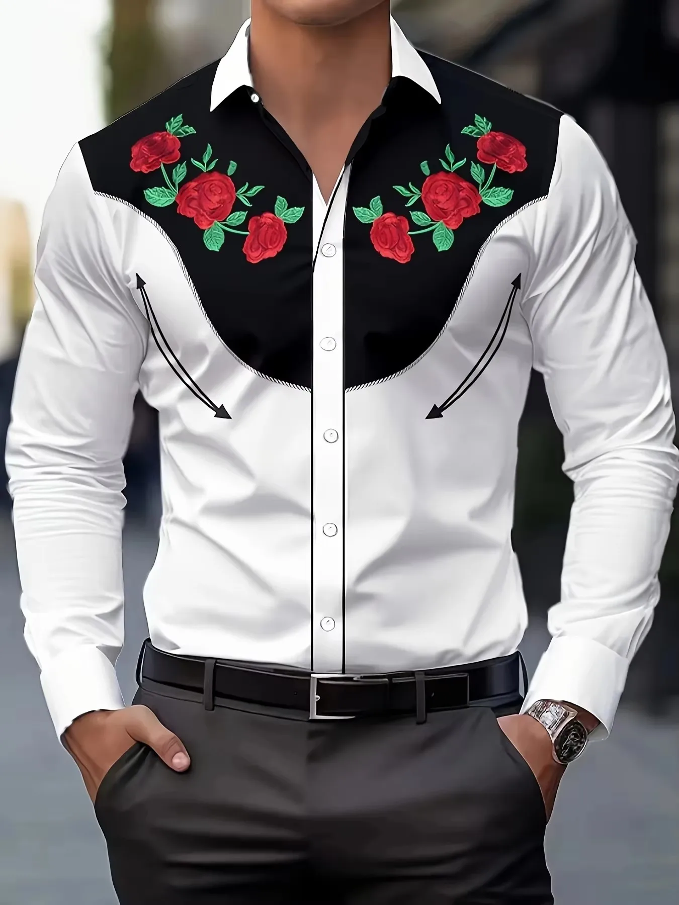 

2025 Halloween Party Men's Vintage Dark Skull Print Long Sleeve Shirt - Skull Print,Regular Fit,, Lapel Coll
