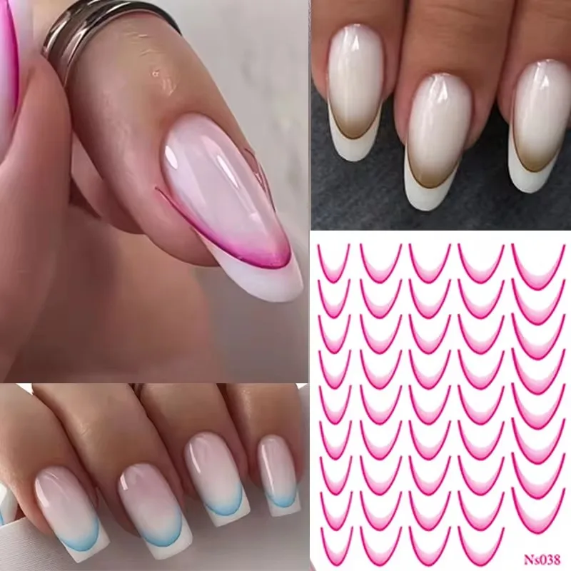 Gradient Color French Manicure Nail Art Designs Stickers Self-Adhesive Nail Tips Guides for DIY Decoration Stencil Tools