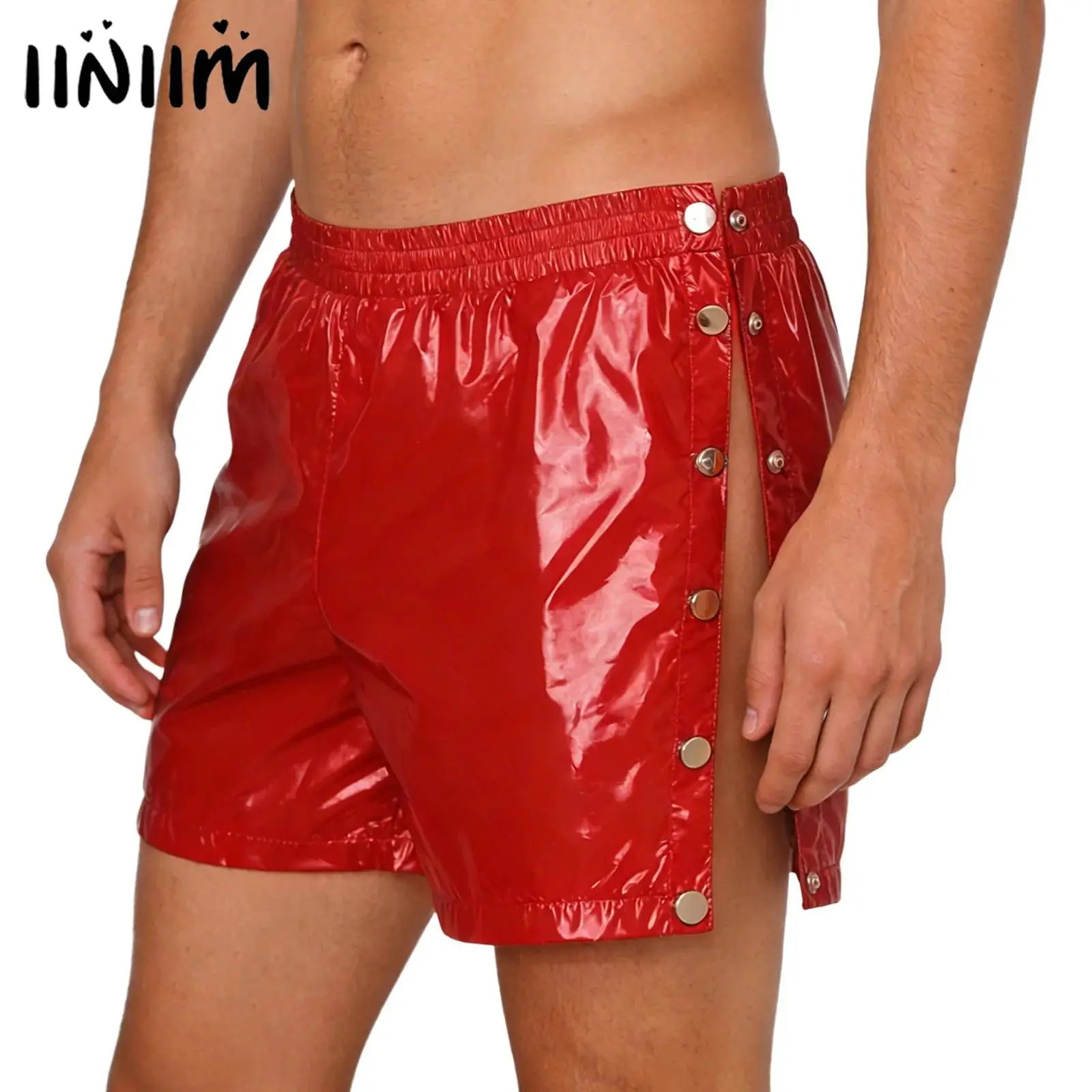 Mens Glossy Boxer Shorts Waterproof Adaptive Shorts with Sides Buttons Swim Trunks Elderly Patient Special Needs Nursing Bottoms