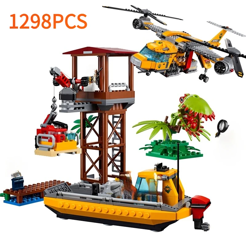 

Compatible with the city series jungle airdrop helicopter building blocks boy assembling toys children's gifts
