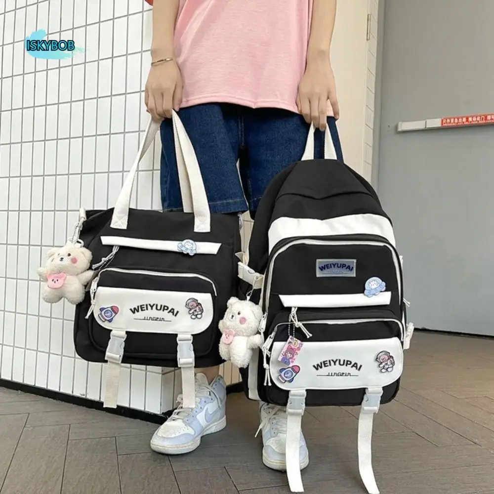 

Kawaii Ins студенческие школьные сумки большой емкости медведь сумки на плечо для девочек нейлоновые подростковые сумки на плечо с героями мультфильмов для девочек