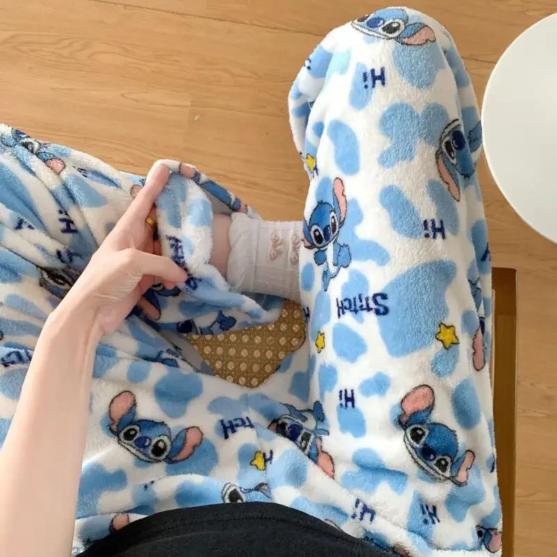 Anime Lilo Winter Plush Pajama Pants Kawaii Winter Warm Student Sleeping Pants Loose Casual Home Pants Girl Birthday Gifts