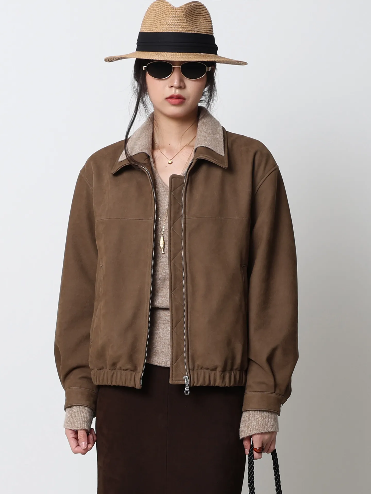 

Casual Short Genuine Leather Suede Jackets for Women Spring Autumn 2026 New High-end Simple Vintage Loose Real Cow Leather Coat