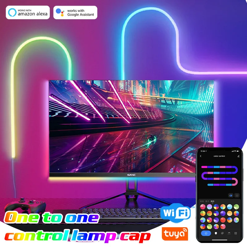 RGB IC WIFI Neon Light fai da te Led Light Bar Voice APP Control Music Sync retroilluminazione TV gioco di natale soggiorno decorazione della camera