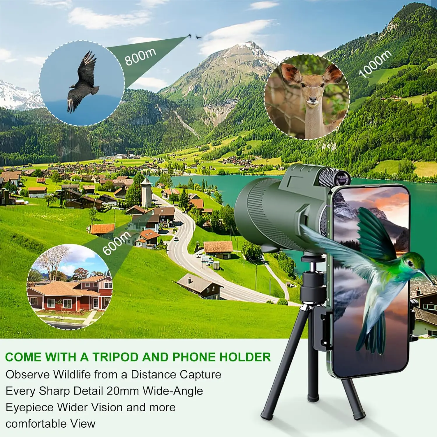 Imagem -06 - Telescópio Monocular Portátil para Adultos Monóculos hd Monocular de Alta Potência para Smartphone Compacto e Impermeável 80x100