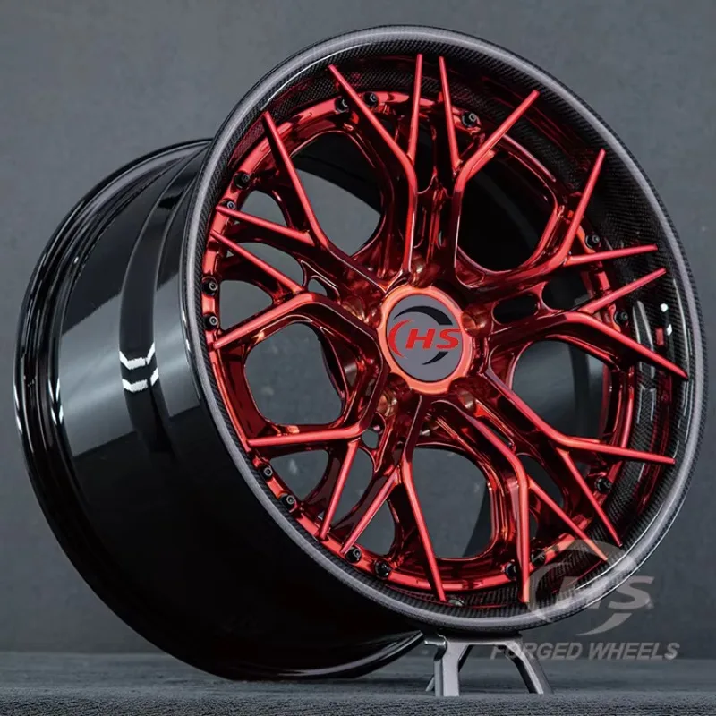 

5*130 Polished Red Carbon Fiber Lip Lightweight 19x8.5 19x11.5 18 19 20Inch Rim 2 Piece Forged Wheels for Porsche 911 Carrera 4S