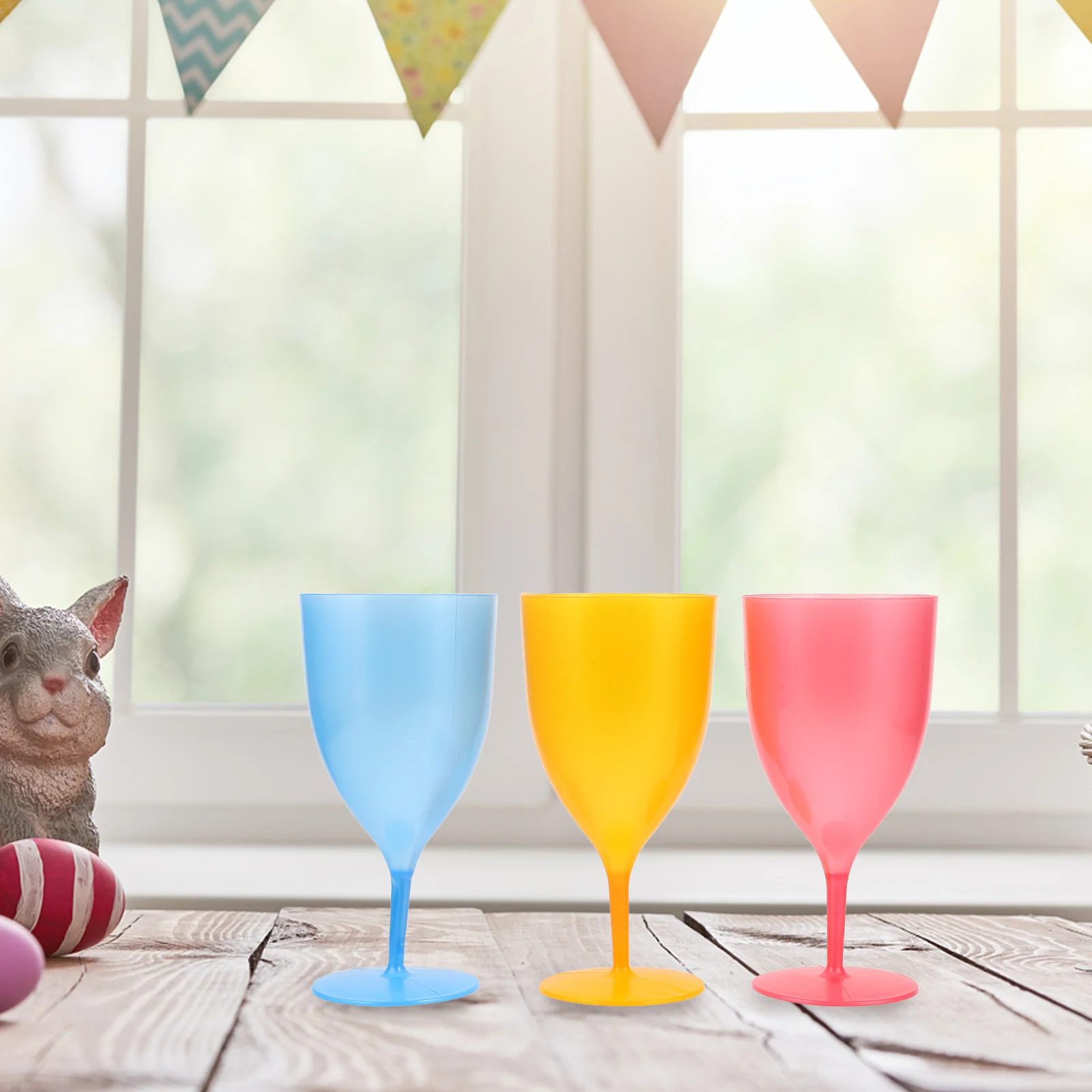 

6Pcs Unbreakable Plastic Wine Goblets Easter Colors High Stem Cocktail Cups for Party Family Holiday Spring Celebration