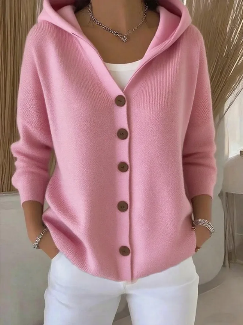 

Women Knit Hoodies Sweaters Single Breasted Long Sleeves Jumpers Straight Casual Solid Spliced Sweater Cardigan Autumn