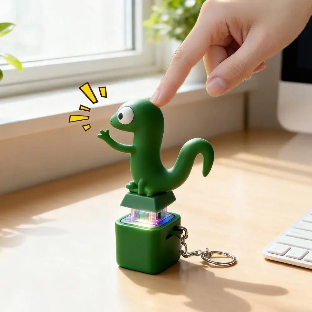 トカゲボタンキーホルダー減圧おもちゃ面白いトカゲの音とフラッシュ効果充電式ポータブルストレスリリーフフィジェットおもちゃ
