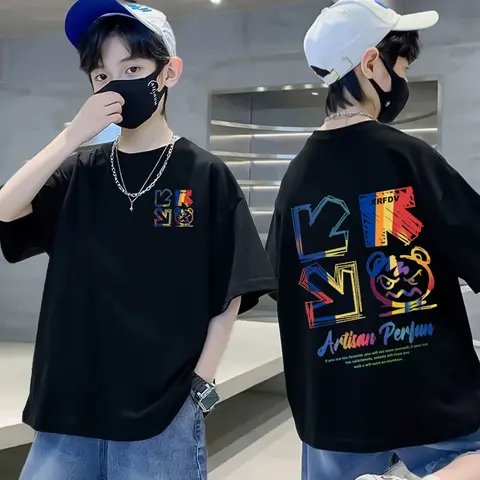 2023 뉴 여름 키즈 옷 streetwear 인쇄 만화 t 셔츠 탑스 티셔츠 어린이 소년 소녀 의류 반팔 o 넥 t 셔츠