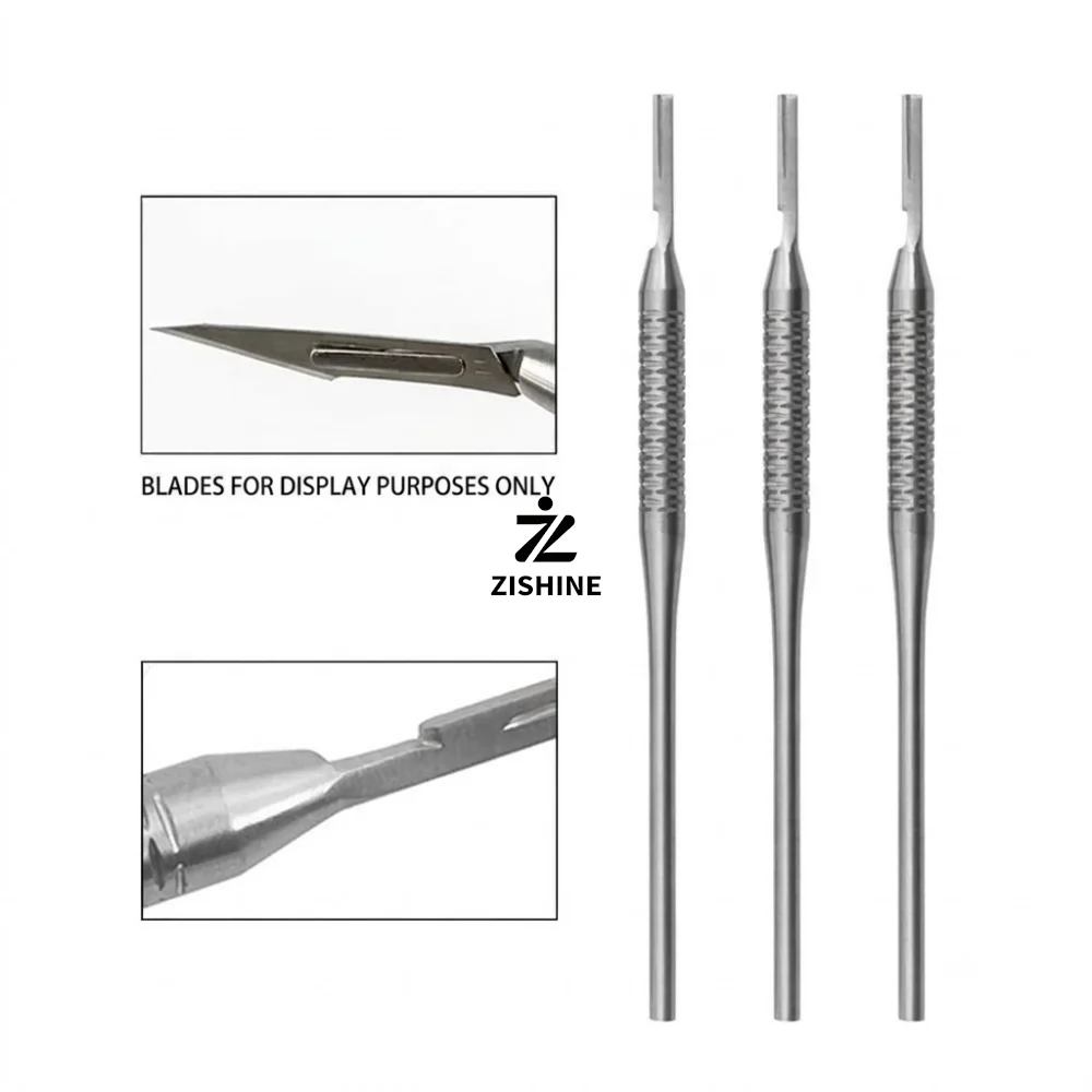 Dental Scalpel Handle 13.5cm Anti-Slip Grip Stainless Steel Surgical Instrument Holder Straight Curved Tip 1Pc or 2Pcs Set