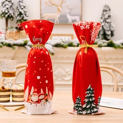 37x14cm Red Christmas Wine Bottle Cover Xmas Tree Santa SnowflakePrint Snowman Christmas Party Home Desktop Decor New Year Gifts