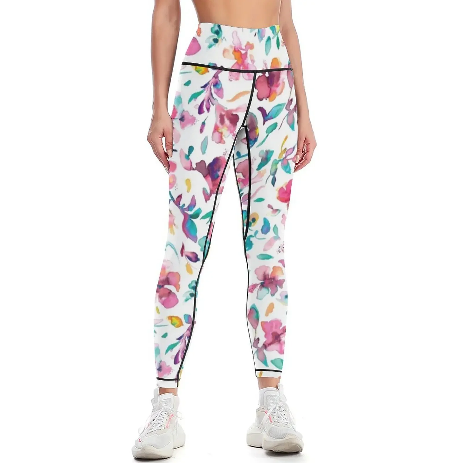 Tropical watercolor flowers - Pink hibiscus pattern Leggings Legging sexy woman Female legging pants flared Womens Leggings