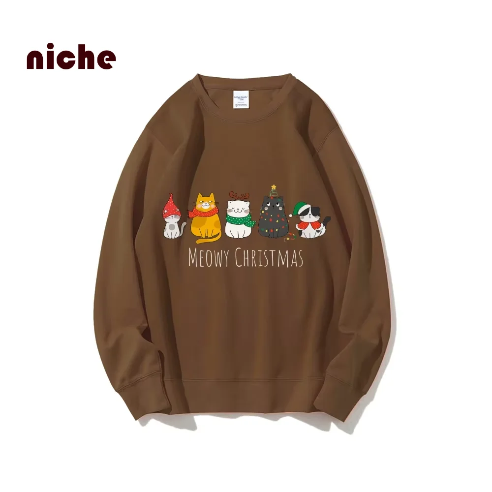 Christmas Cartoon Printed Sweater Pure Cotton High Quality Round Neck Pullover Loose Neutral Style Fashionable New Long Sleeves