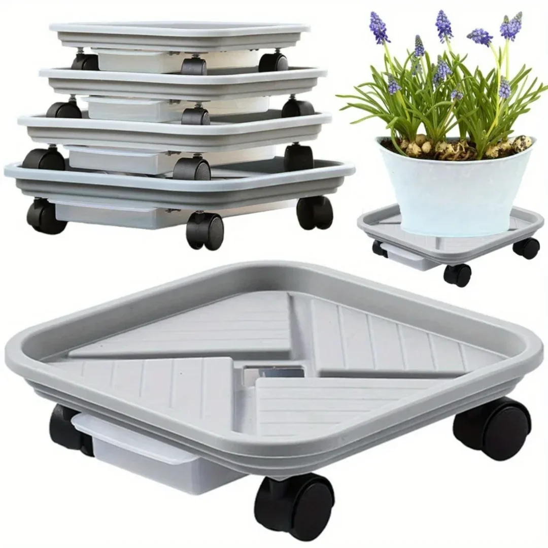 A Plant Ball Cage with Four Wheels and A Drainage Tray, A Square Flower Pot Mover, A Wheeled Garden Rolling Plant Rack