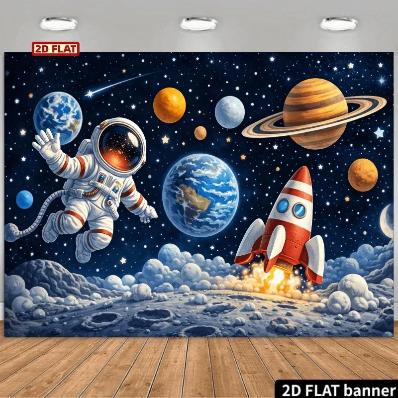 Celestial Space Astronaut Galaxy Mural Tapestry Wall Decor Planets Rocket Stars Poster Room Art Nursery Decor Kids SciFi Print