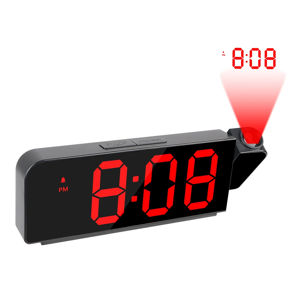 Power-off Memory Table Clock Digital Projection Alarm Clock Night Mode 180° Rotation 12H/24H Bedroom Electronic LED Clock