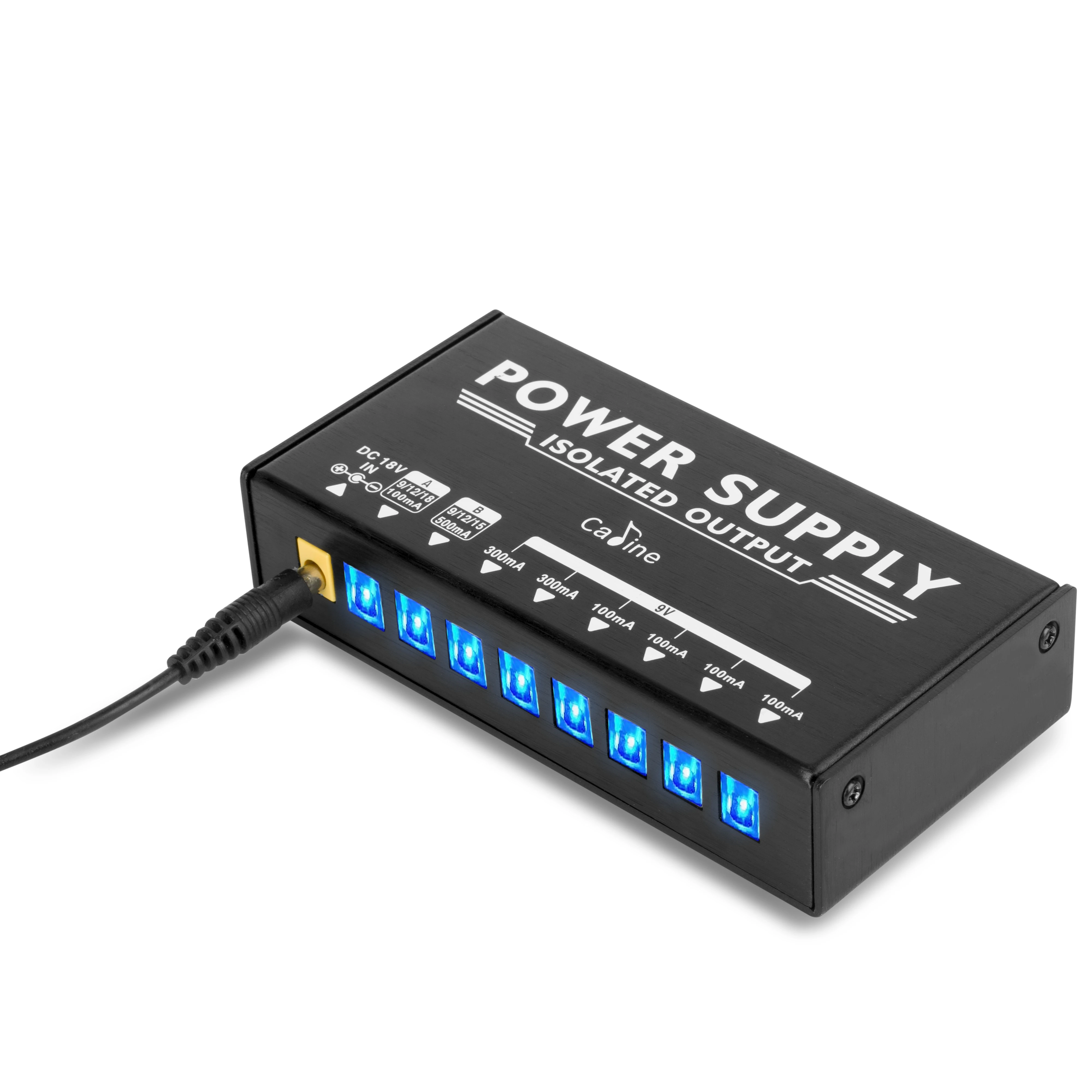 Caline CP-203 Guitar Pedal Power Supply 8 Isolated Outputs (9V, 12V, 15V, 18V) Anti-interference 18W with Adapter and 10 Cables