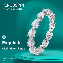 KNOBSPIN 3x5mm Pear Cut Moissanite Eternity Rings for Women Lab Diamond GRA Anniversary Ring s925 Sterling Silver Wedding Band