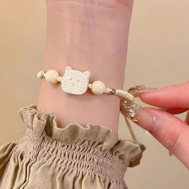 1/2 Stück Quasten-Armbänder mit großem Katzenauge für Damen und Herren, süße coole Totenkopf-Keramikperlen-Armbänder, ästhetischer Party-Schmuck und Accessoires – Detail 7