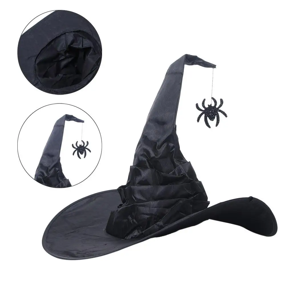 Black Hats Accessories Parties Spider Night club Witch Hats Black Folds Wizard Cap Halloween Hats Sorcerer Caps