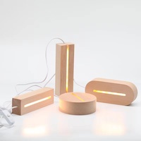 Beech Wood USB Lamp Led Base Acrylic Display Wooden Stand with Led Lights for Custom Plexiglass Resin Bedside 3D Night Light DIY