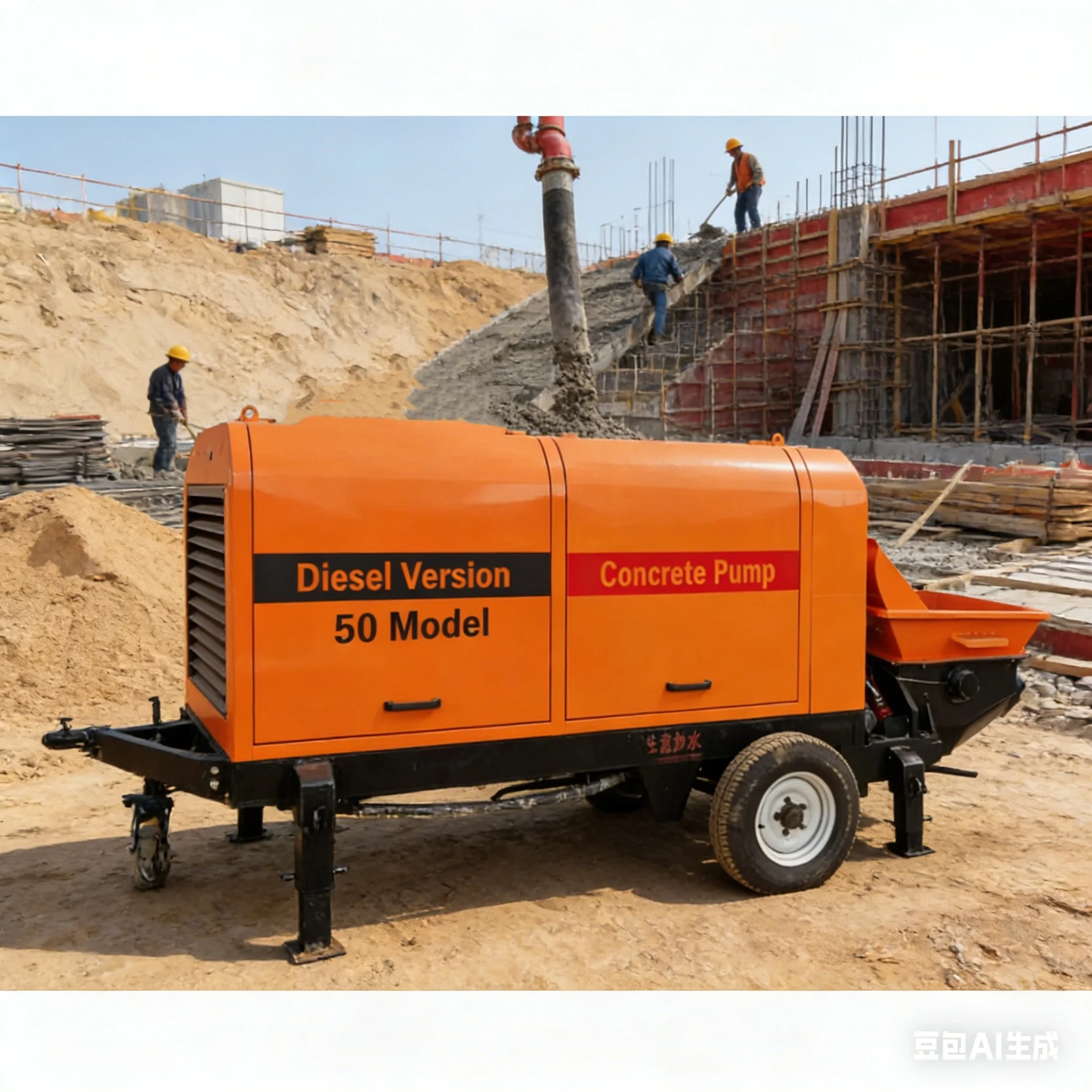 Low Price HBT50E Diesel-Powered Customizable 51m/h Fully Hydraulic System Motor Concrete Pump Foundation Engineering Tunnel