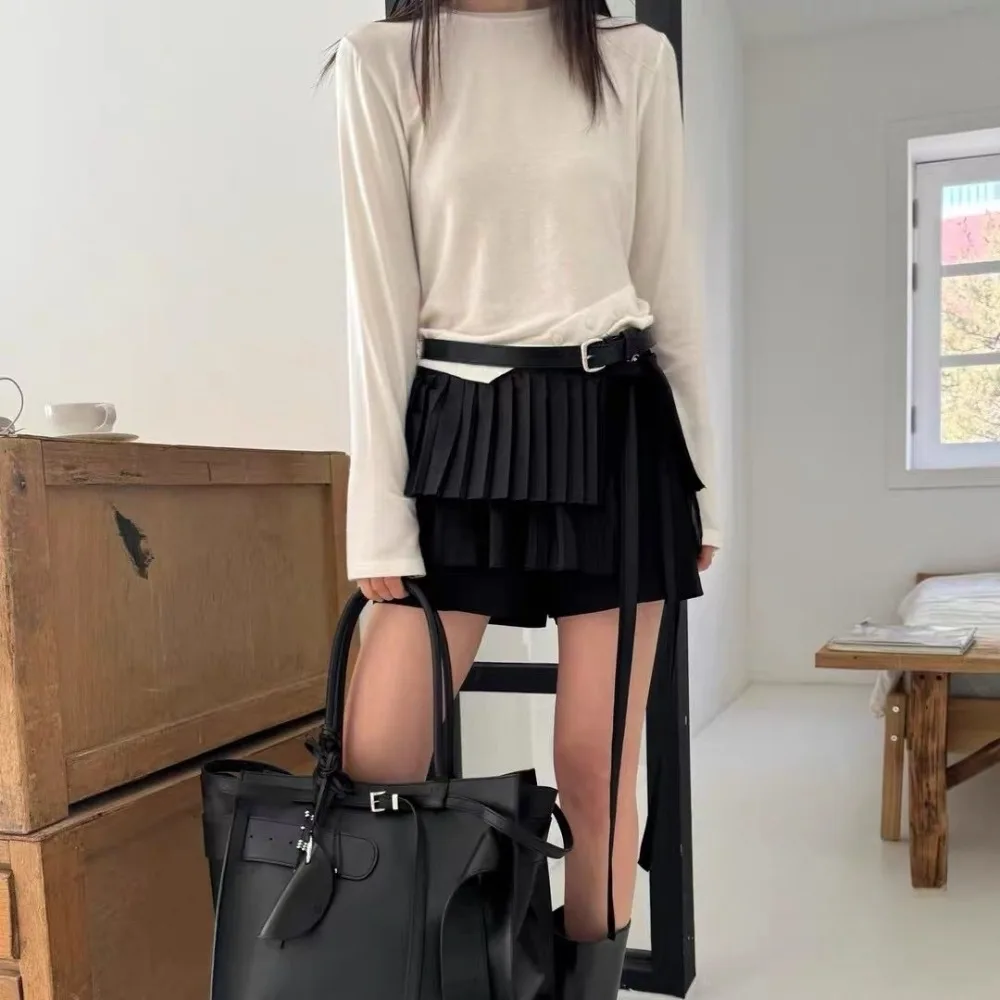 Hip-hop Layer Outfits Pleated Skirt Shirt Extender Sweet Ruffled Edge Waistband Y2K Mesh Lace Up Hip Scarf