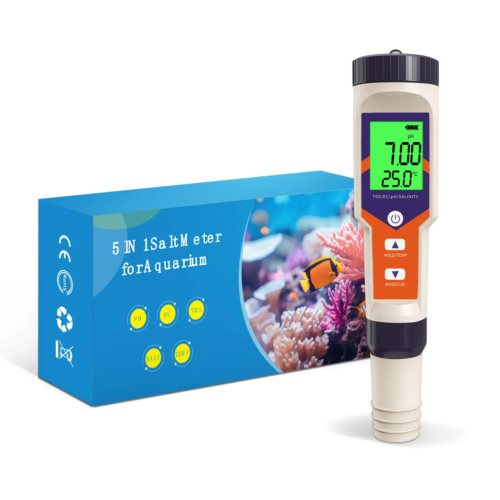 

yieryi Multifunctional PH Meter 5 in 1 PH/TDS/EC/Salt/Temp Water Quality Monitor Tester for Hydroponics Aquariums and Swimming