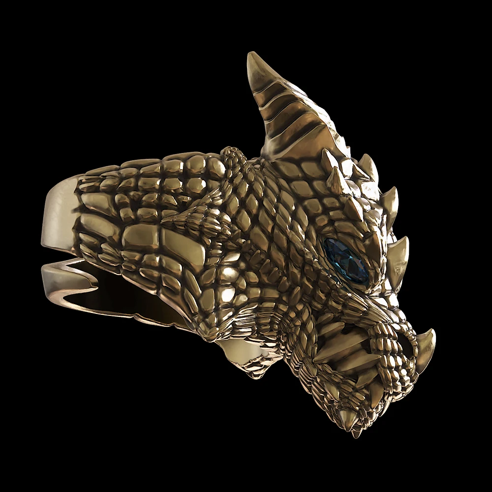

Brass Majestic Dragon King Blue CZ Eyes Punk Ring Animal Jewelry BR513 US Size 8~15