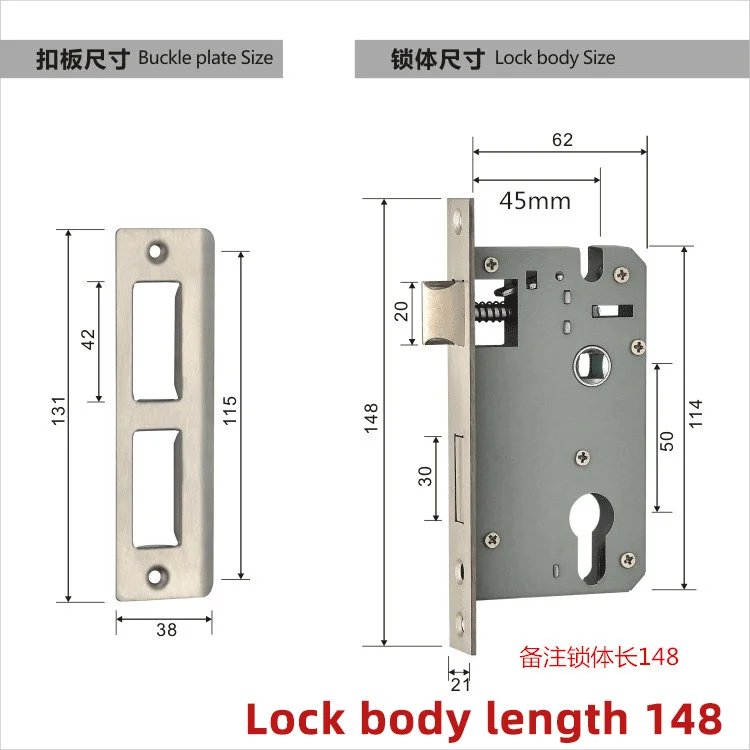 Double tongue lock body 50 Lock body Indoor bedroom door lock accessories Wooden door lock Mute lock body lock core