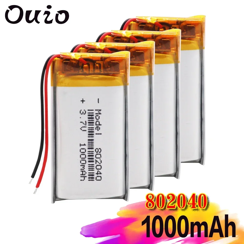 Rechargeable Li-Po Lithium Li-polymer Batteries Replacement 3.7V 1000mAh 802040 Battery For Voice Recorder MP3 MP4 LED Light