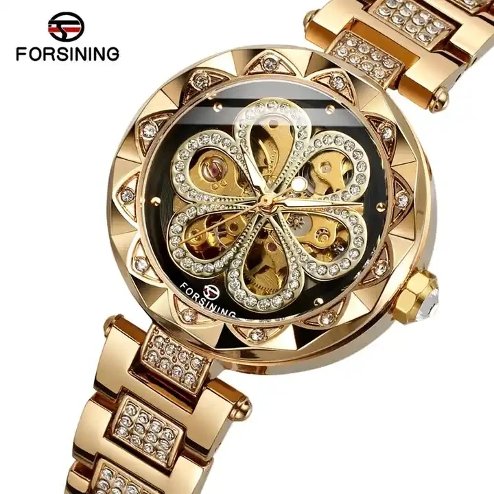 Forsining 342 Mechanical Women's Full Automatic Ladides Flower Watch For Lady Luxury Brand Hand Clock Stainless Steel Wristwatch