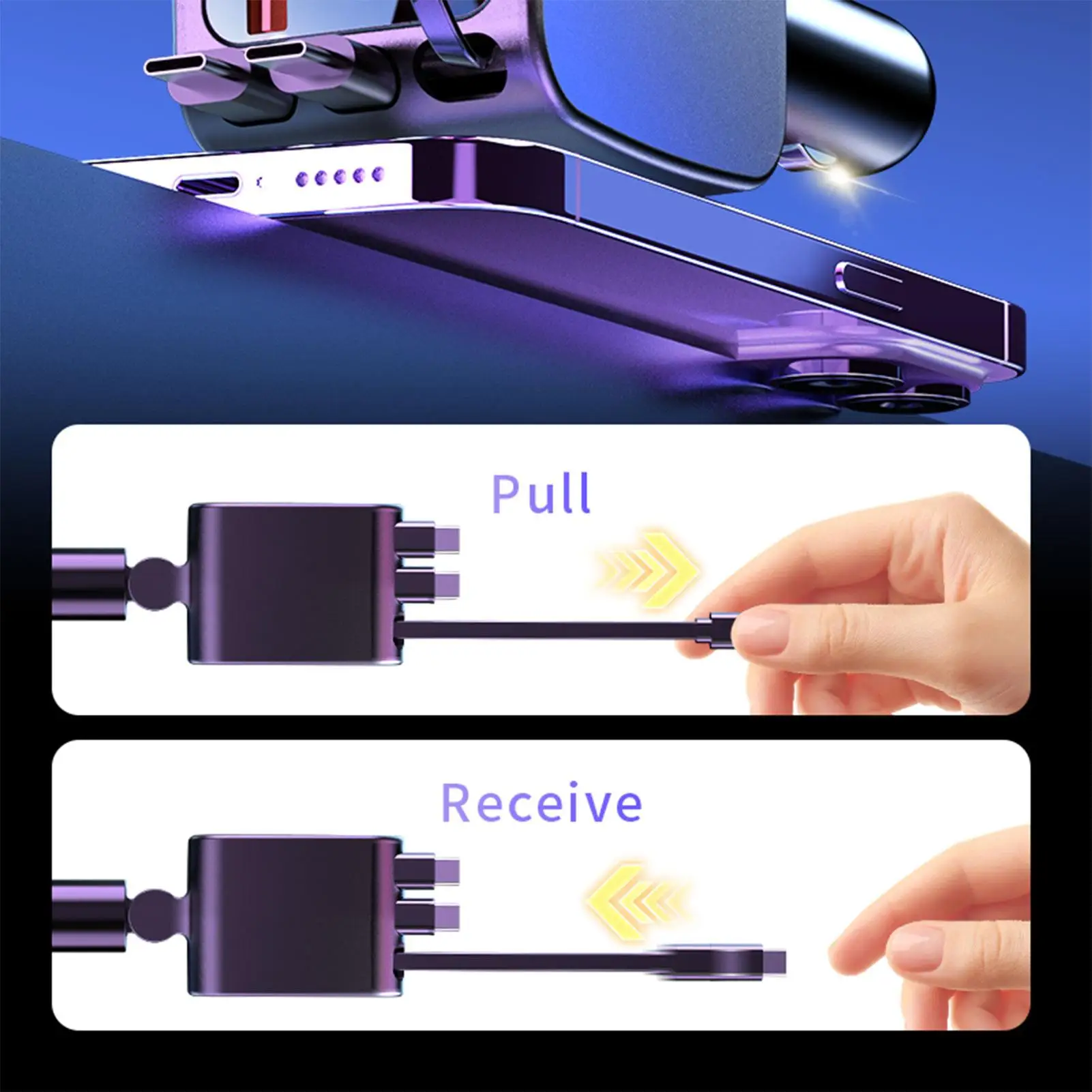 Car Charger Retractable Cord Fast Charging 2 USB Ports Auto Supplies With Starlight Car Charging Port For Daily Commute