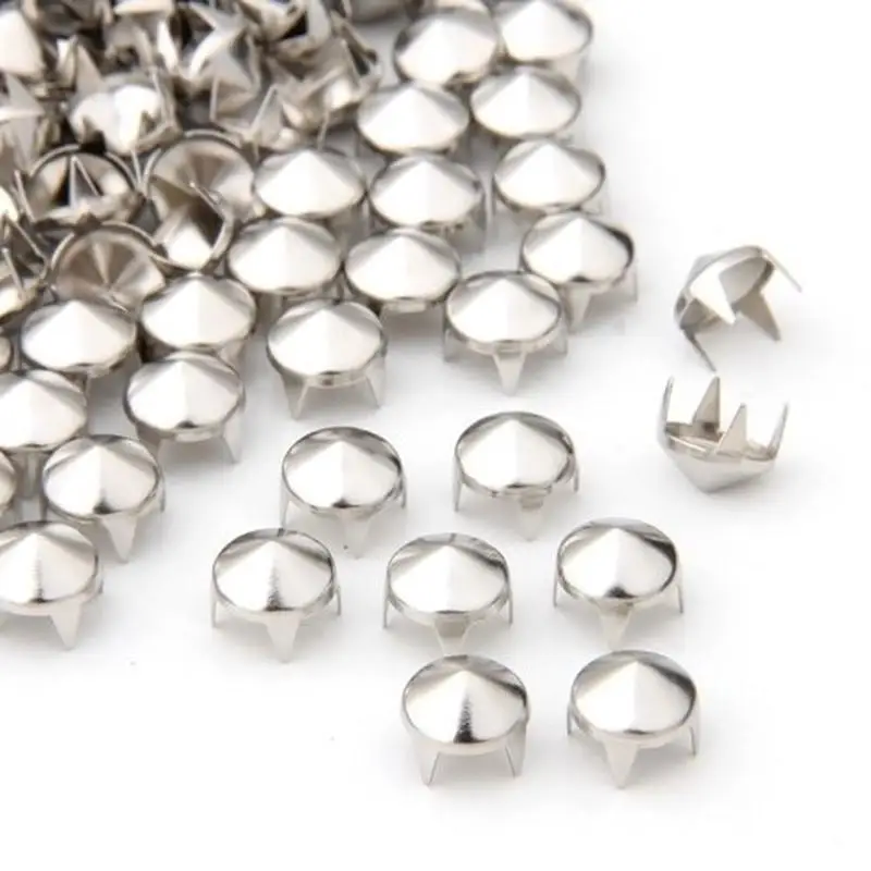 100Pcs Silver Copper Round Cone Rivet Spike Studs Spots DIY Rock Punk 8mm