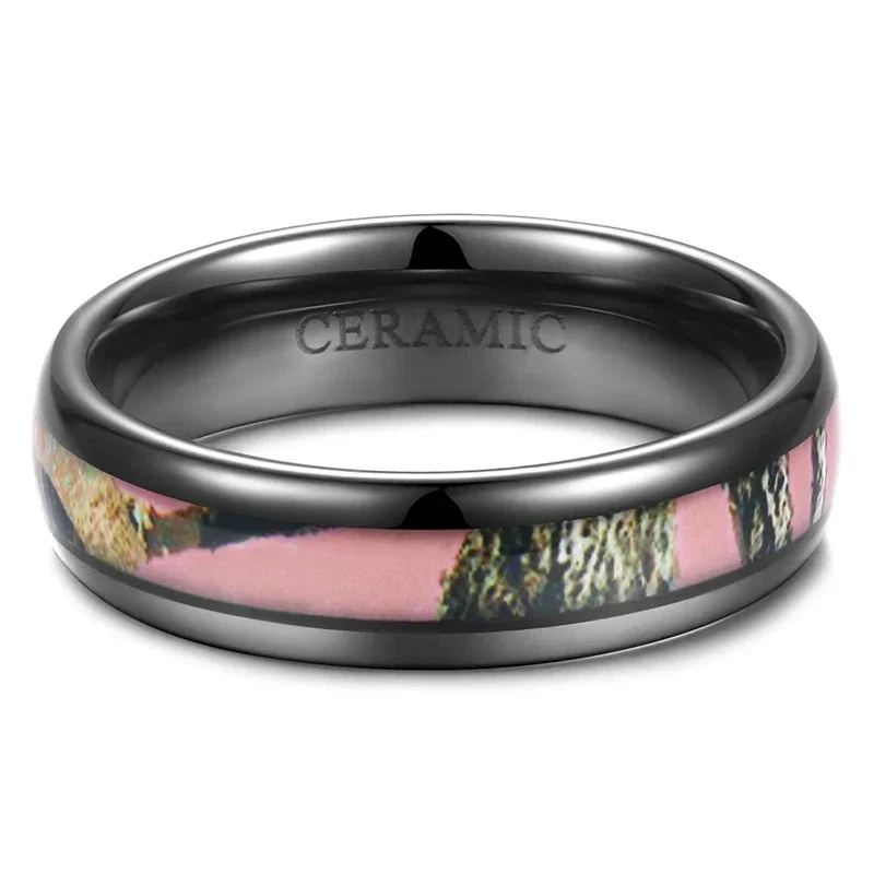 Kolmnsta Ceramic Ring In Black and White, with Color Painting Polished Beveled Edge Plating Wedding Ring for Couples