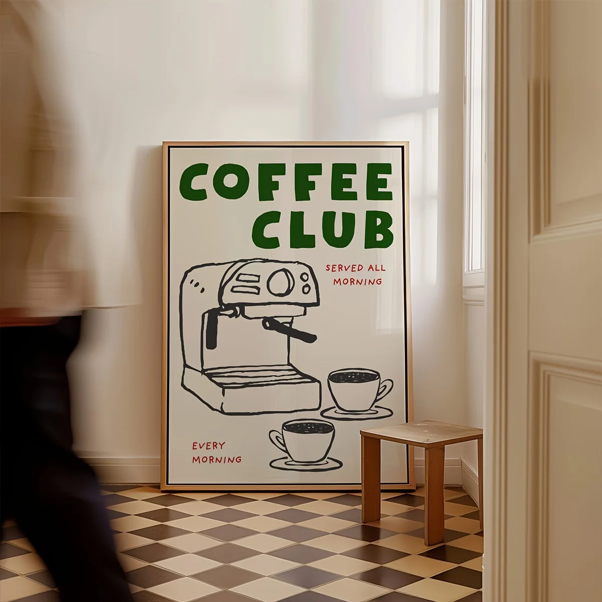 1pc Vintage Coffee Club Canvas Wall Art Print, Unframed Kitchen Coffee Cup Poster for Home Office, Living Room, Restaurant Decor
