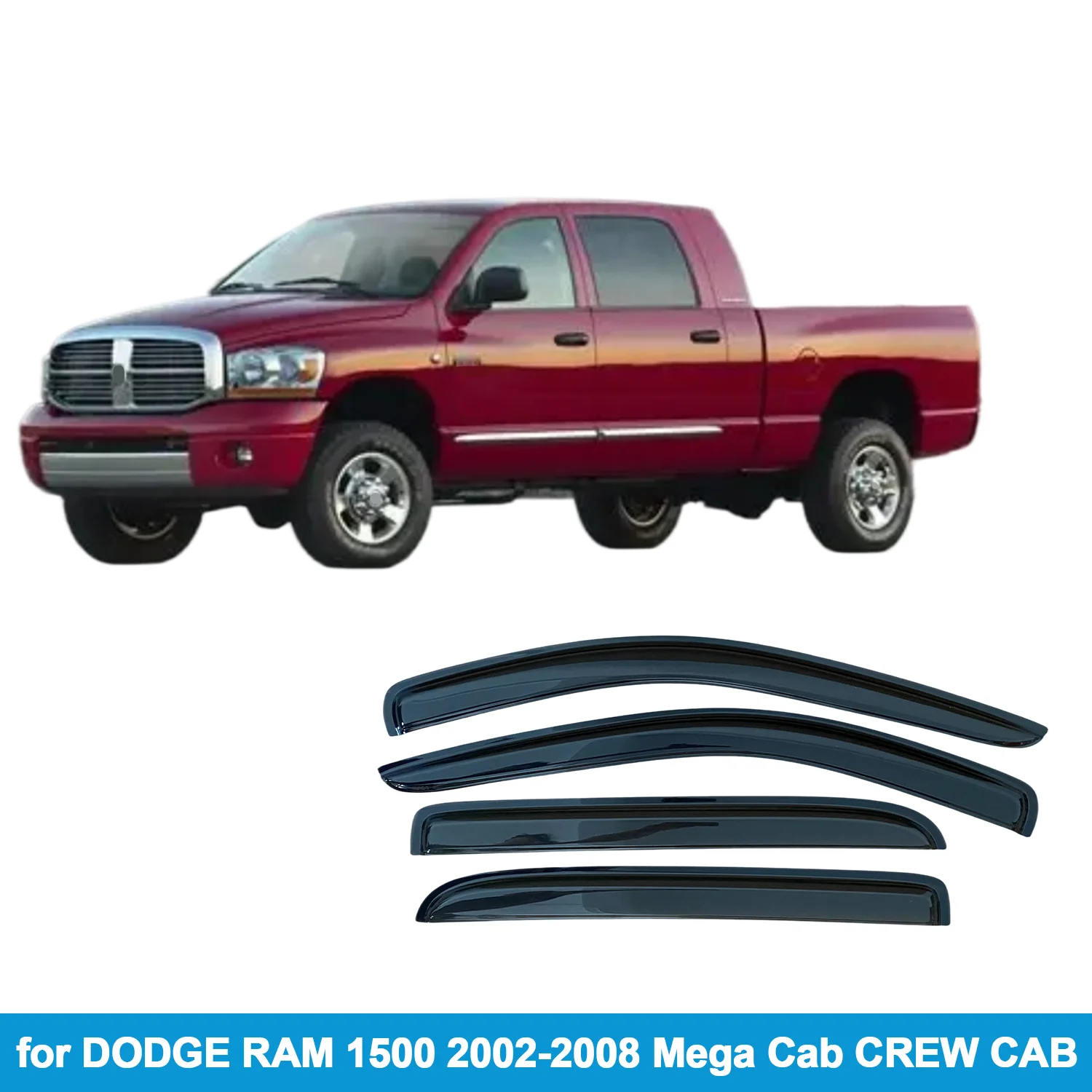 

Дефлекторы окон для DODGE RAM 1500 2002-2008 Mega Cab CREW CAB, защита от дождя, боковые вентиляционные накладки, внешние, на клейкой ленте