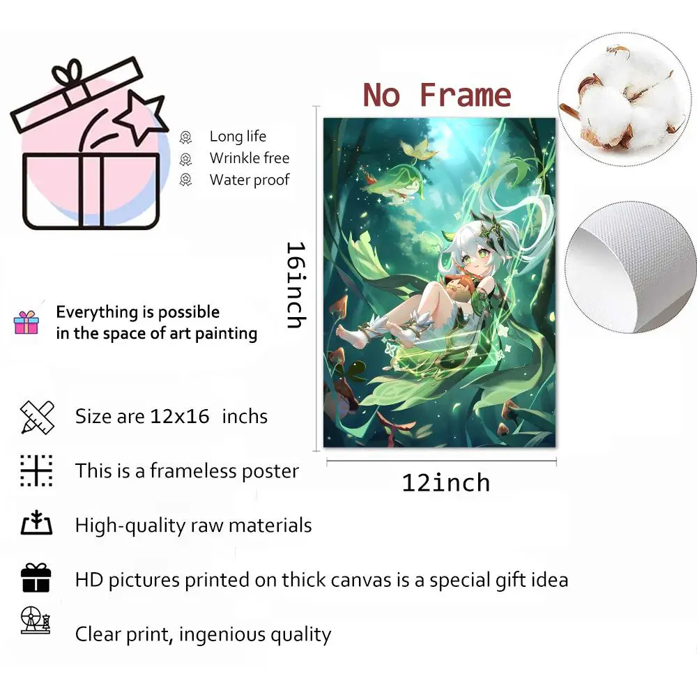 Genshin Impact Nahida Game Fantasy Painting Calligraphy Canvas Print Wall Mural for Living Room Decor Gifts
