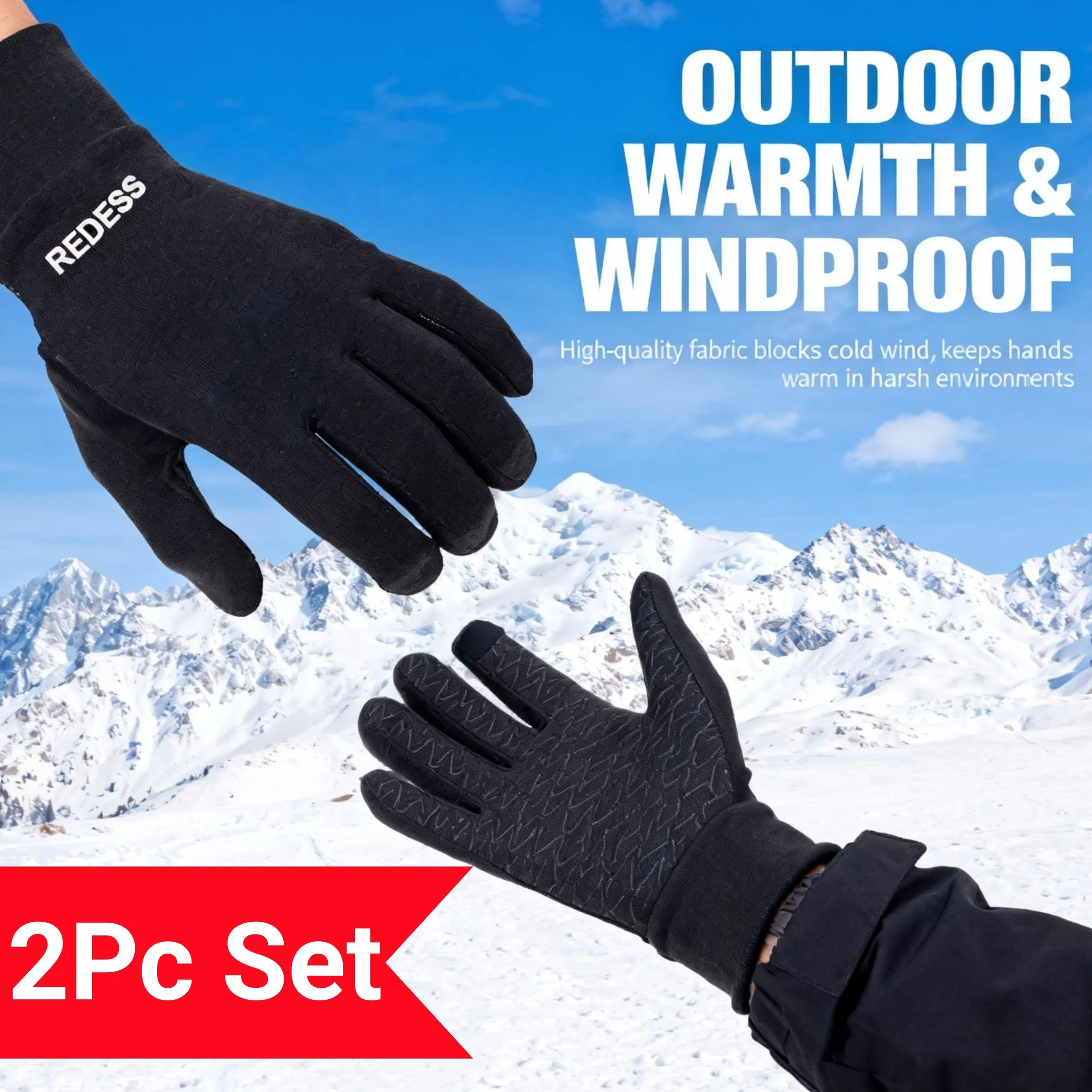 

2 пары перчаток унисекс для сенсорных экранов, тонкие термоперчатки с защитой от скольжения, эластичные теплые перчатки для езды на велосипеде, бега, пеших прогулок