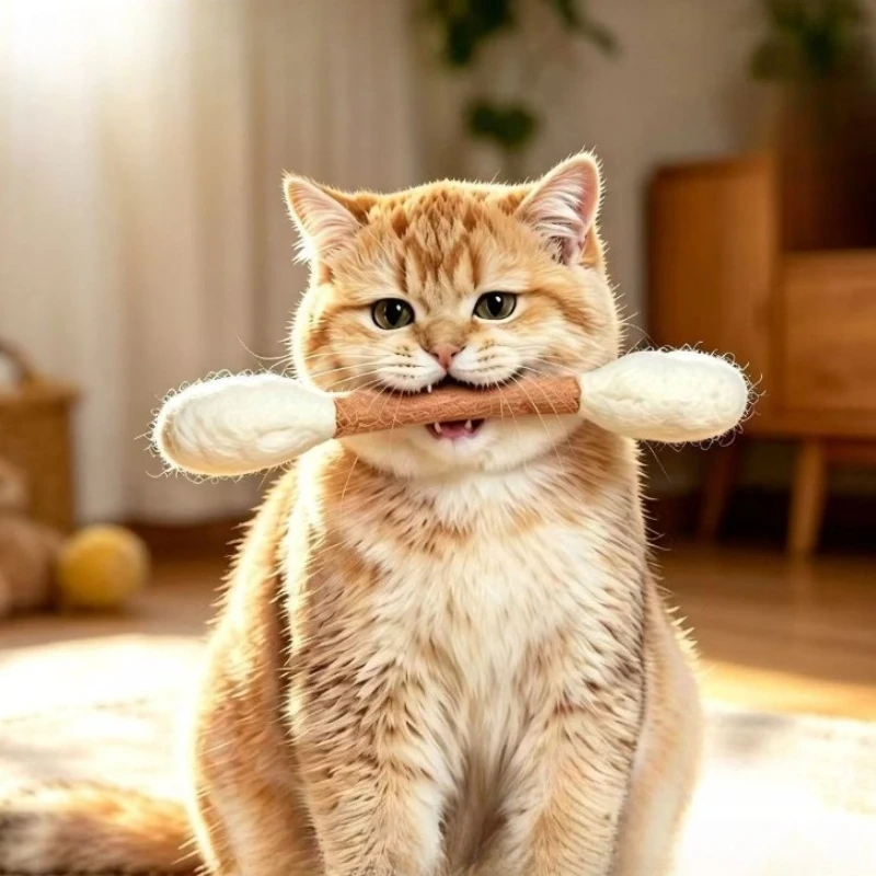 Cat Teaser Stick Toy Teeth Grinding Cotton Swab Teasing Kitten Toy Chew-resistant Dental Cleaning Cat Toy Supplies